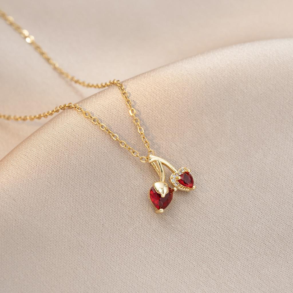 Вишневое колье-подвеска для женщин Модная цепочка из нержавеющей стали Циркониевые колье Свадебные украшения и аксессуары