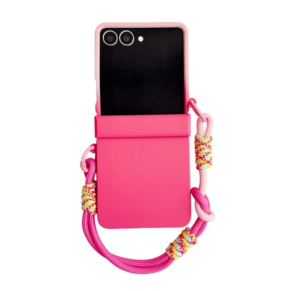 Double Color Contrast Lanyard Matte Case for Samsung Galaxy Z Flip 7 6 5 4 3 Zflip Hand Wrist Strap Bracket Stand Hard PC Cover