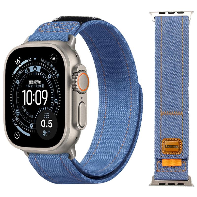 Джинсовый Нейлоновый Ремешок Для Apple Watch Ultra 3-2-1 49мм 11 10 46мм 42мм Плетеный Браслет iWatch 9 8 7 6 5 4 SE 45мм 44мм 41/40мм Ремешок