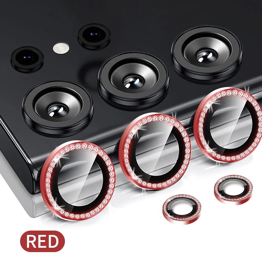 1 Set For Samsung Galaxy S24 S23 Ultra S24 S23 Plus Bling Glitter Diamond Metal Camera Lens Protector Ring with Tempered Glass