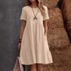 Ретро Хлопок Лен Свободный Карман Однотонное Круглый Вырез Короткий Рукав Женское Платье
