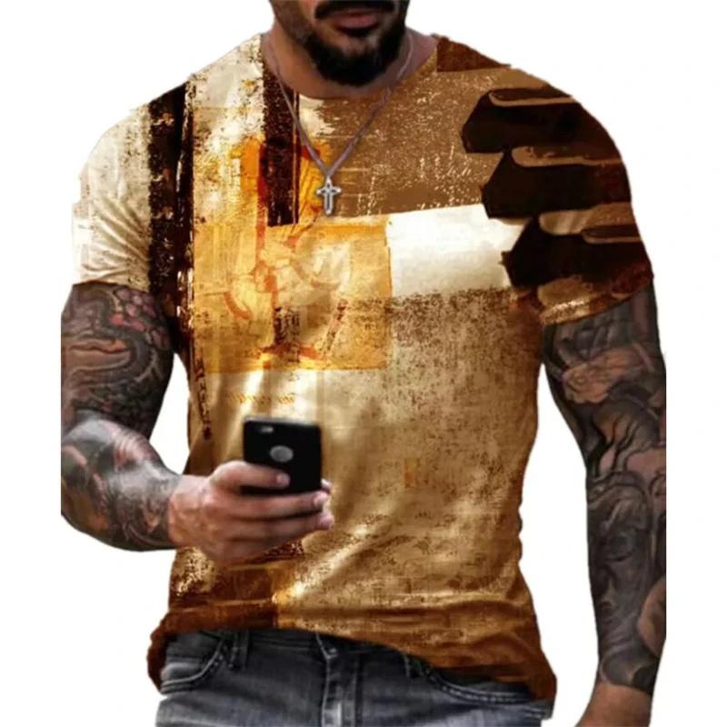 Винтажная футболка с цветным узором в полоску, мужская футболка с коротким рукавом и 3D-принтом, унисекс, свободные уличные топы с круглым вырезом, футболки