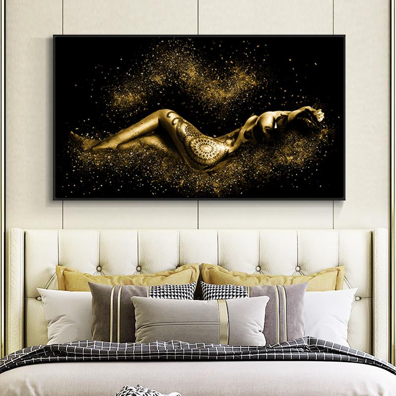 Black and Gold Abstract Sexy Nude Women Body Figure Oil Painting On Canvas Posters and Prints Wall Art Picture for Living Room