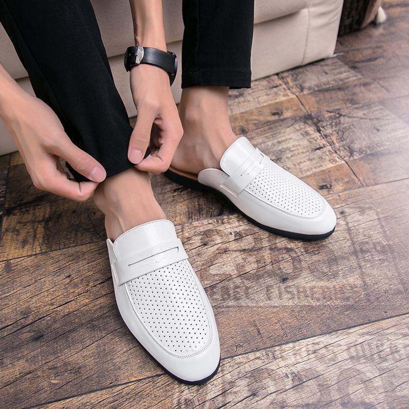 Fashion Men Summer Casual Shoes Handmade Muller Shoes Mens Comfortable Half Drag Sneakers Classic Breathable Mens Half Slippers Loafers