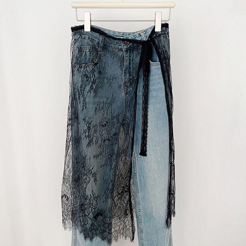 Вдохновленная знаменитостями многослойная миди-юбка из цветочного кружева с завязками и разрезом