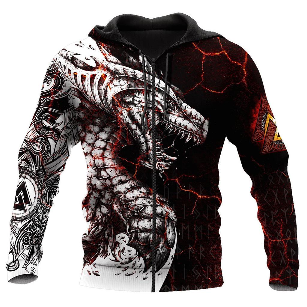 Весенний мужской топ на молнии, свободный и удобный кардиган с капюшоном с 3D цифровым принтом татуировки