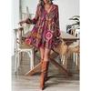Fall Women's Long-sleeved V-neck Loose Print Boho Dress