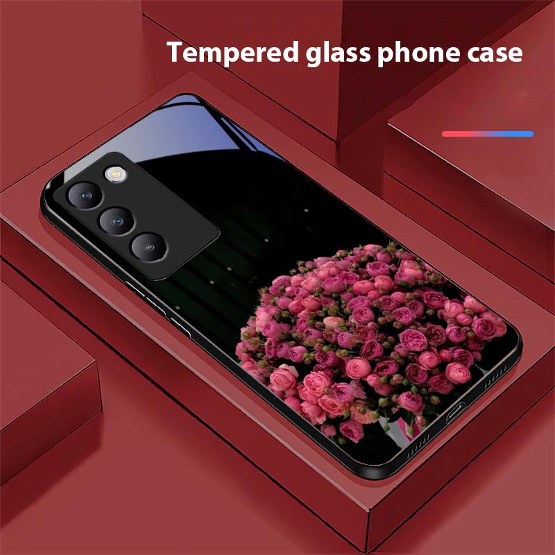 Чехол для телефона из закаленного стекла Pink Rose Blossoms для Y72 33S 11 03 36 96 Lite 35 16 Iqoo 12 V40 SE 5G 29 40 21 30 X80 Pro Vivo