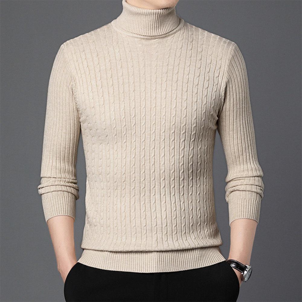 Autumn Men's Turtleneck Knitted Sweaters Winter Warm Slim Fit Pullover Sweater Breathable Solid Color Streetwear Tracksuit