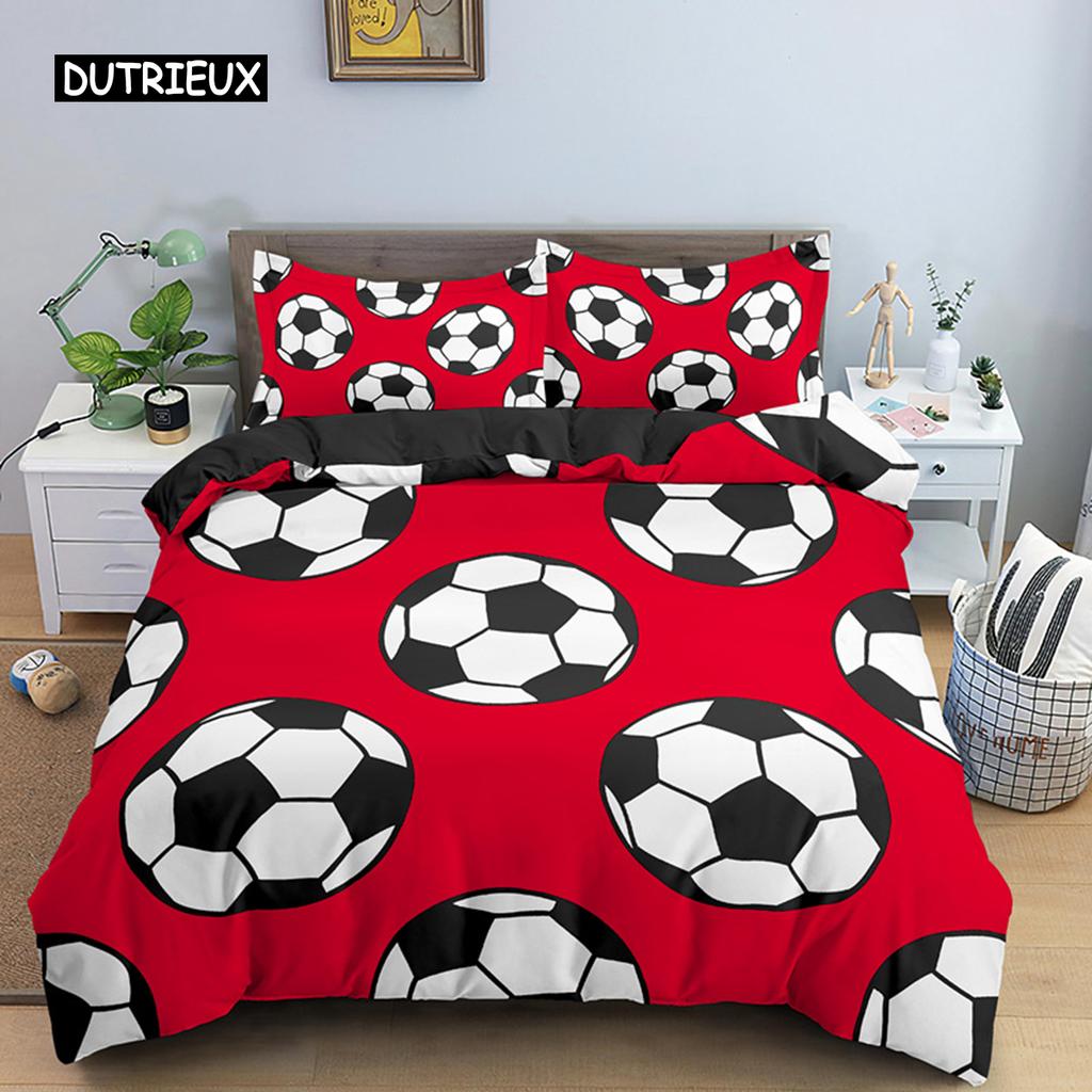Футбольный комплект постельного белья Футбольный комплект постельного белья для мальчика-подростка Микрофибра Спортивный нарядный пододеяльник с рисунком футбольного мяча Покрывало