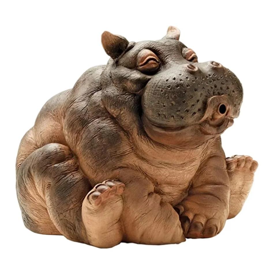 New Resin Garden Fountains Hanna The Hippo African Decor Piped Pond Spitter Statue Water Feature 10 Inch Polyresin Full Color