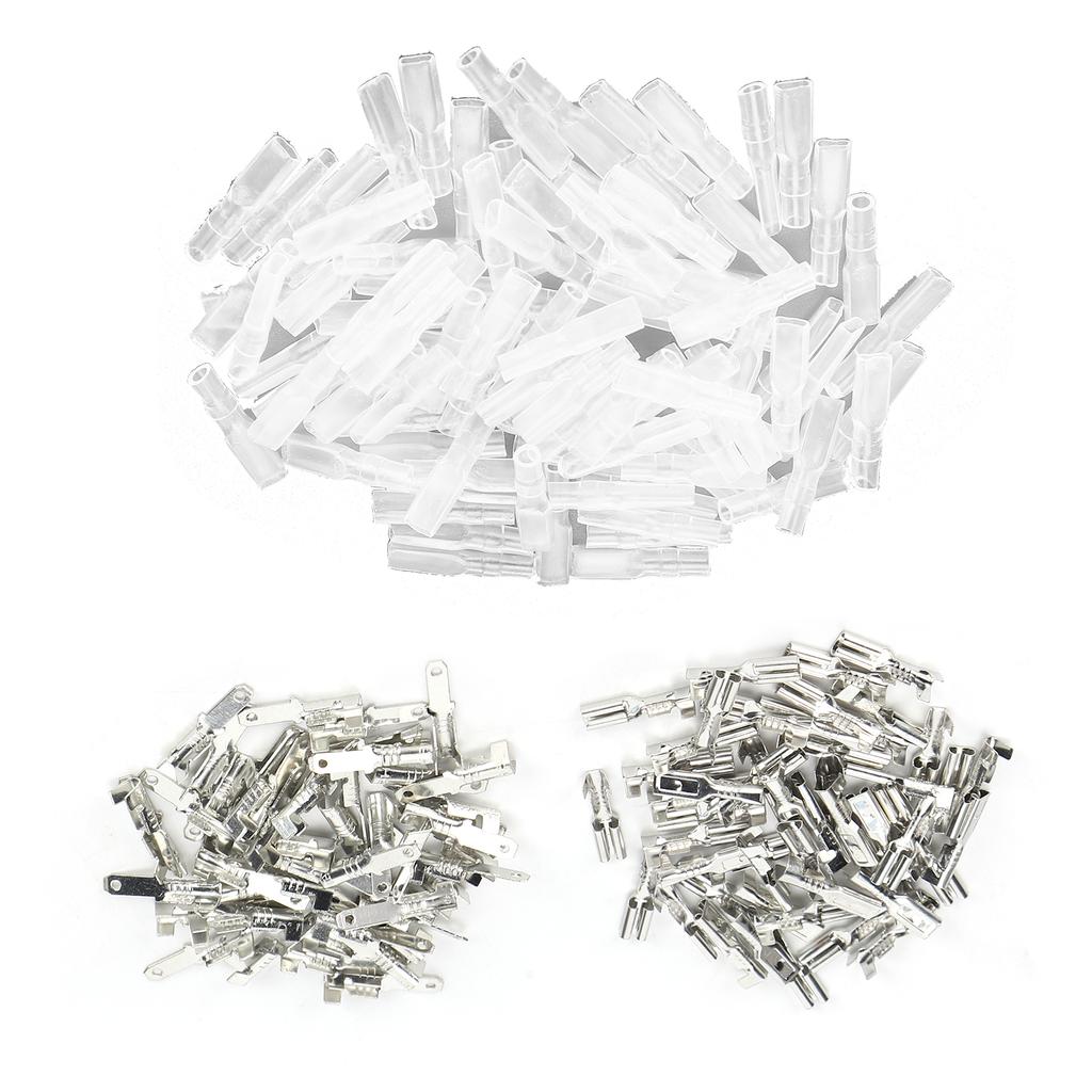 Spade Crimp Terminals Female Male 50Pcs/Each with 100Pcs Insulating Sleeves 2.8mm Silver