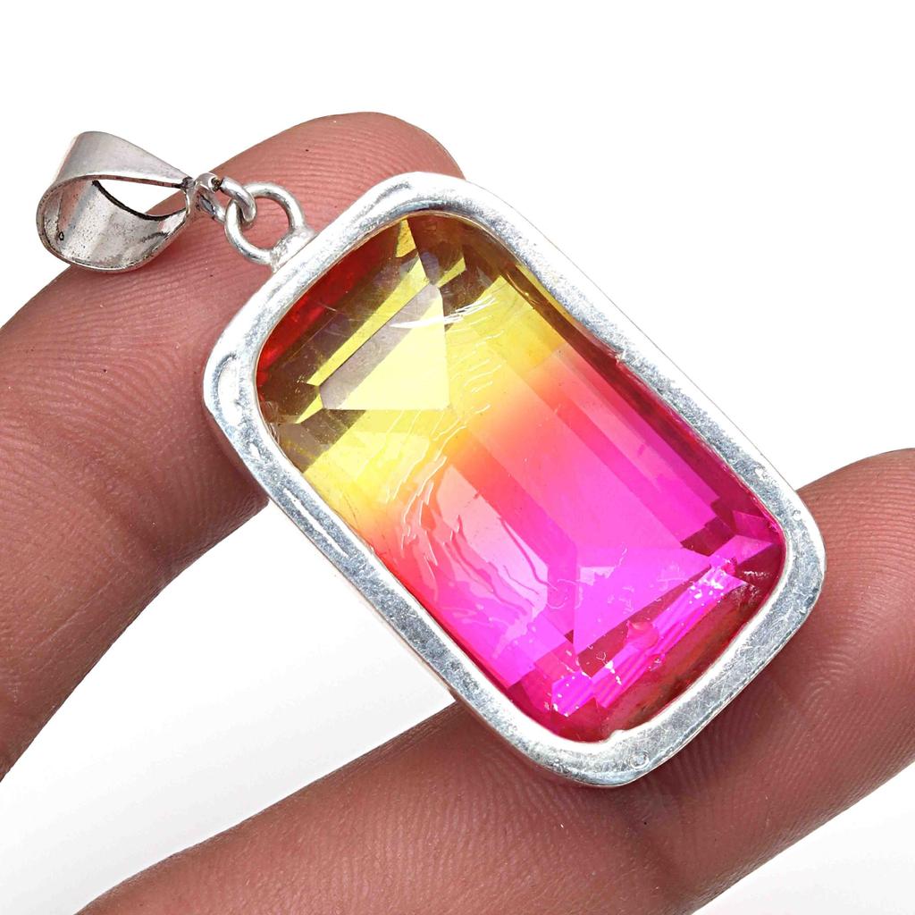 Pendant Bio Tourmaline Quartz Gemstone Valentine'Day Gift Silver Jewelry 2"