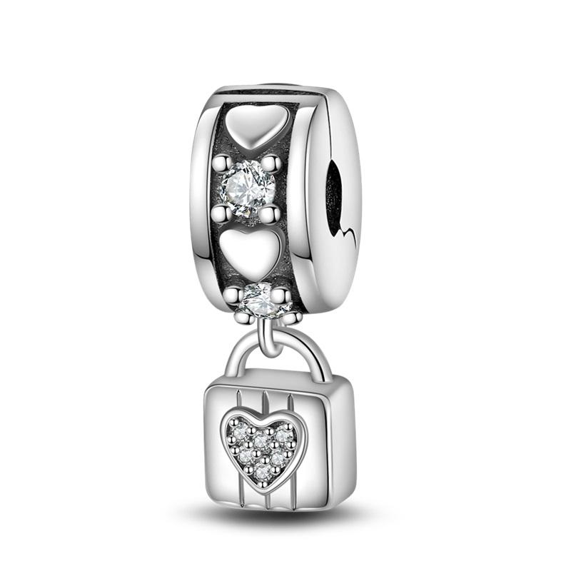 Silver Clasp 925 Silver Pave Clip Charms Colored Beads Stopper Safety Chain Fit Original Bangle Bracelet Jewelry Clip