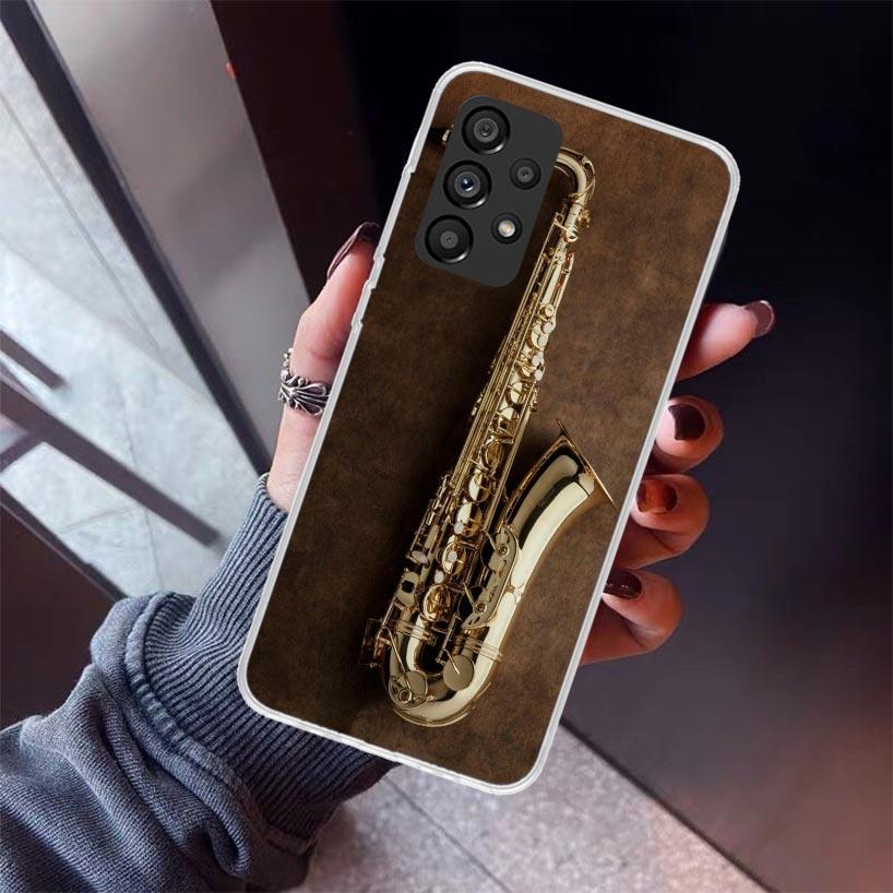 Music Saxophone Instrument Phone Case For Samsung Galaxy A12 A52S A42 A32 A22 A51 A50 Note 20 Ultra 10 S10 Plus A71 A70 A31 A30