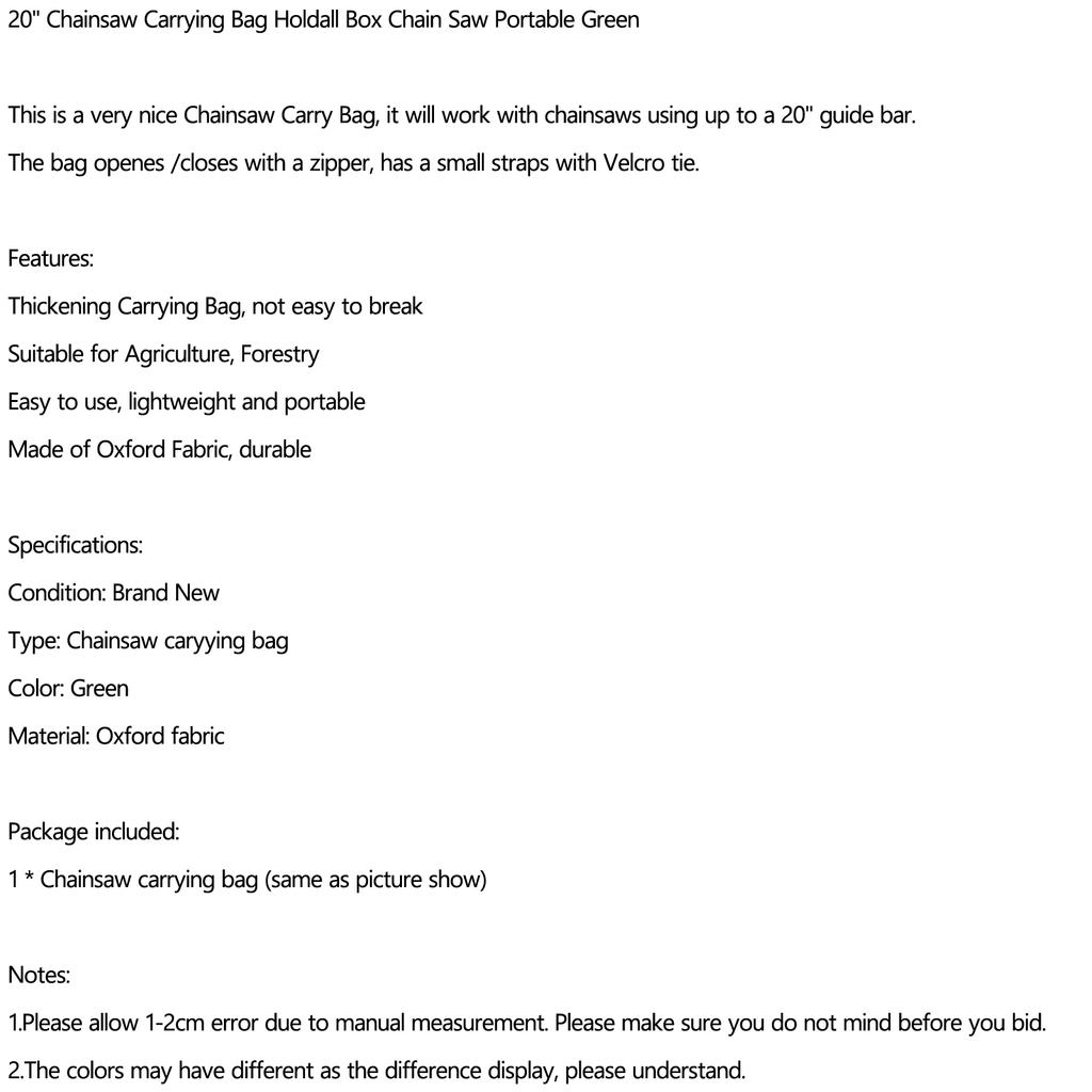20" Сумка для переноски бензопилы Сумка-тоут Коробка Бензопила Портативная Зеленая