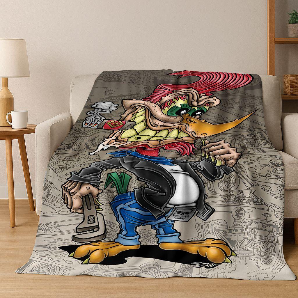 3D Бунтарский RAT FINK Автомобильный Знак Мультяшное Фланелевое Одеяло, Теплое и Уютное Мягкое Плед для Дома Спальни Кровати Дивана Покрывало для Пикника