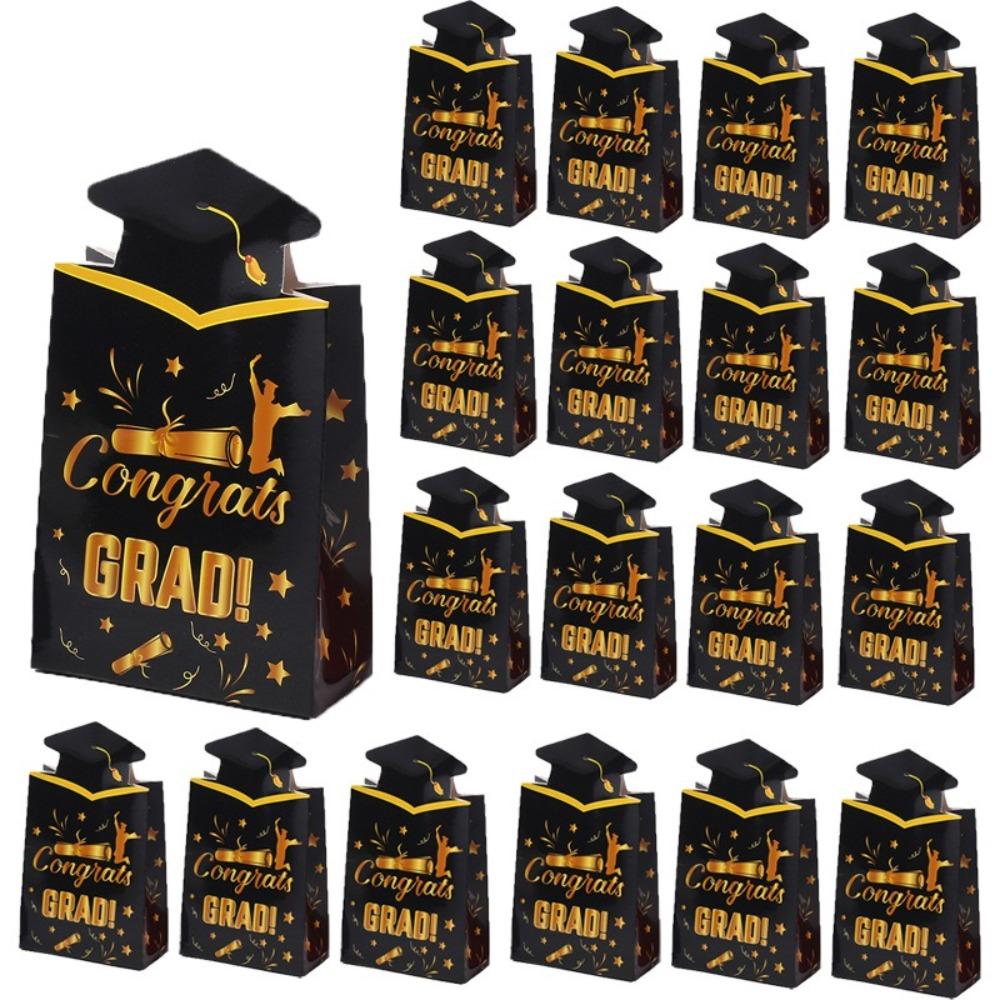 20pcs Paper Material Doctoral Cap Box Congrats Grad Candy Gift Bag Chocolate Box Party Decorations