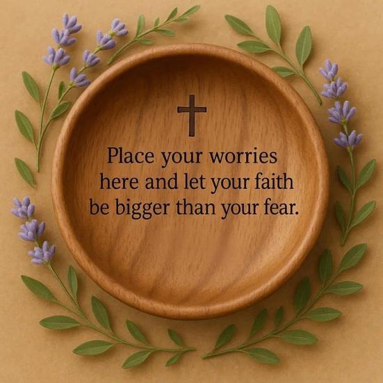 Wooden Prayer Bowl Farmhouse Rustic Handcrafted Bible Verses Faith Bowl Round Decorative Scripture Blessing