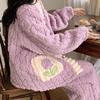 Sweet Plush Fleece Sleepwear Set Patchwork Flower Flannel Pajamas Women Nightwear with Pockets Winter Nightdress Girls