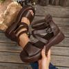 Fashion Women Sandals Summer 2025 Mid Heeled Wedges Shoes for Women Retro Leather Platform Rome Gladiator Sandals Sandalias De Mujer