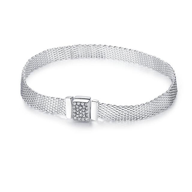 Reflection Bracelet Rose Gold Color 925 Starling Silver Steel Mesh Flat Bracelet Fit Temperament Charms Bead Fashion Women