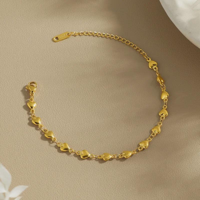 Elegant Gold Heart Chain Bracelet - Stainless Steel, Perfect Gift for Her