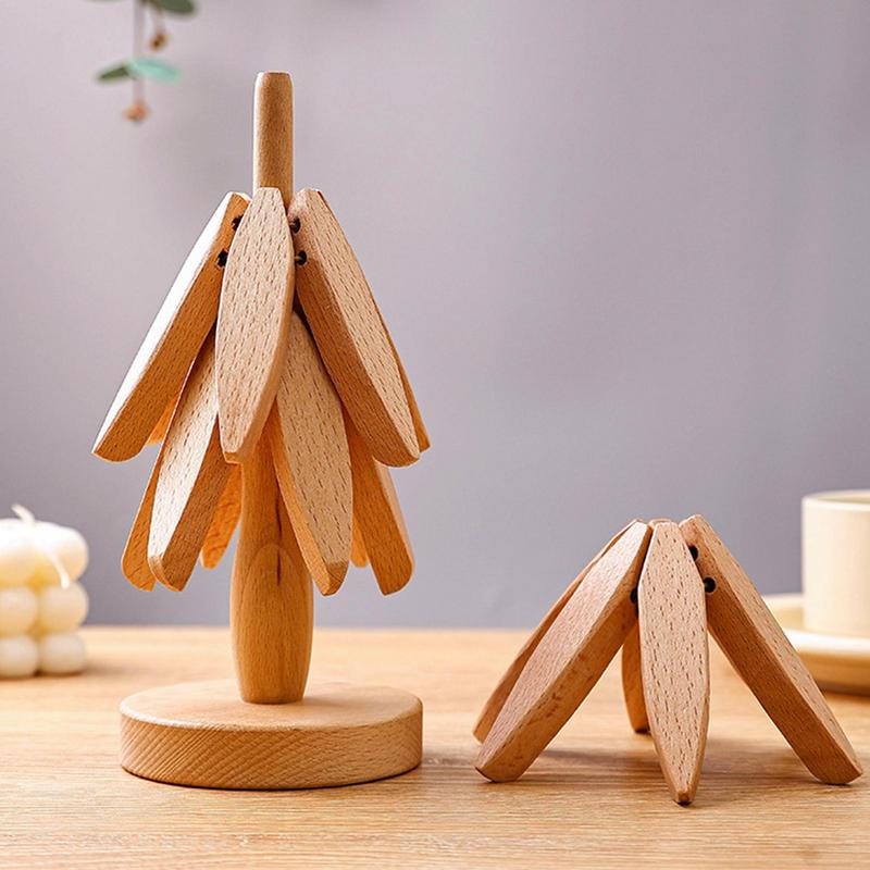 4PCS Tree Design Stand Wooden Trivets Decorative Anti Scald Heat Resistant Table Mat Coaster Wood Placemats Pot