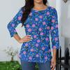 Women's Floral Print Round Neck Top With Three Quarter Sleeves T-Shirt Three Quarter Sleeves T-Shirt
