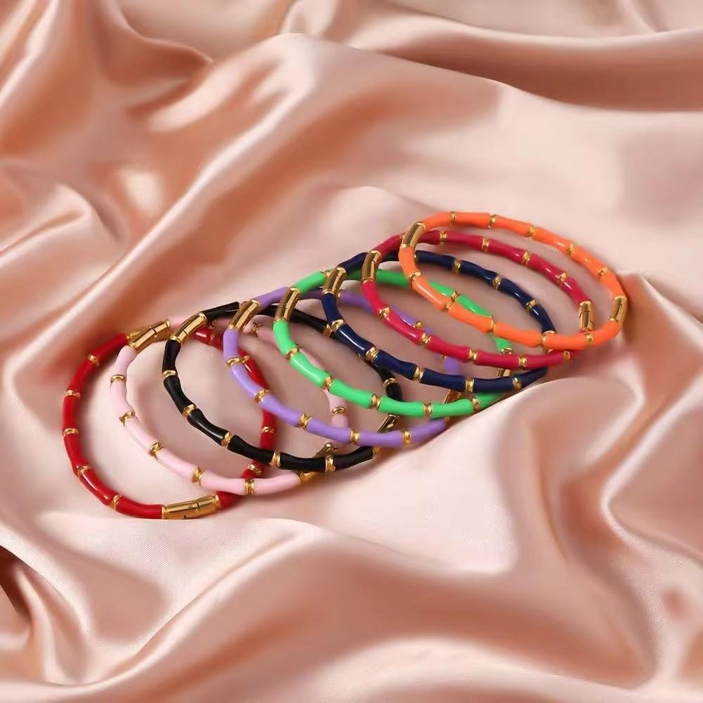 Stainless Steel Enamel Resin Bracelet Colorful Stainless Steel Bangle Bamboo Joint Bangle Party