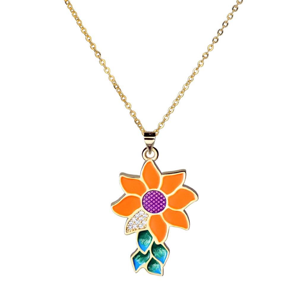 Classic Multicolor Sun Flower Pendant Lady Necklace for Jewelry Sweater Chain Handmade Enamel Lady Jewelry Luxury