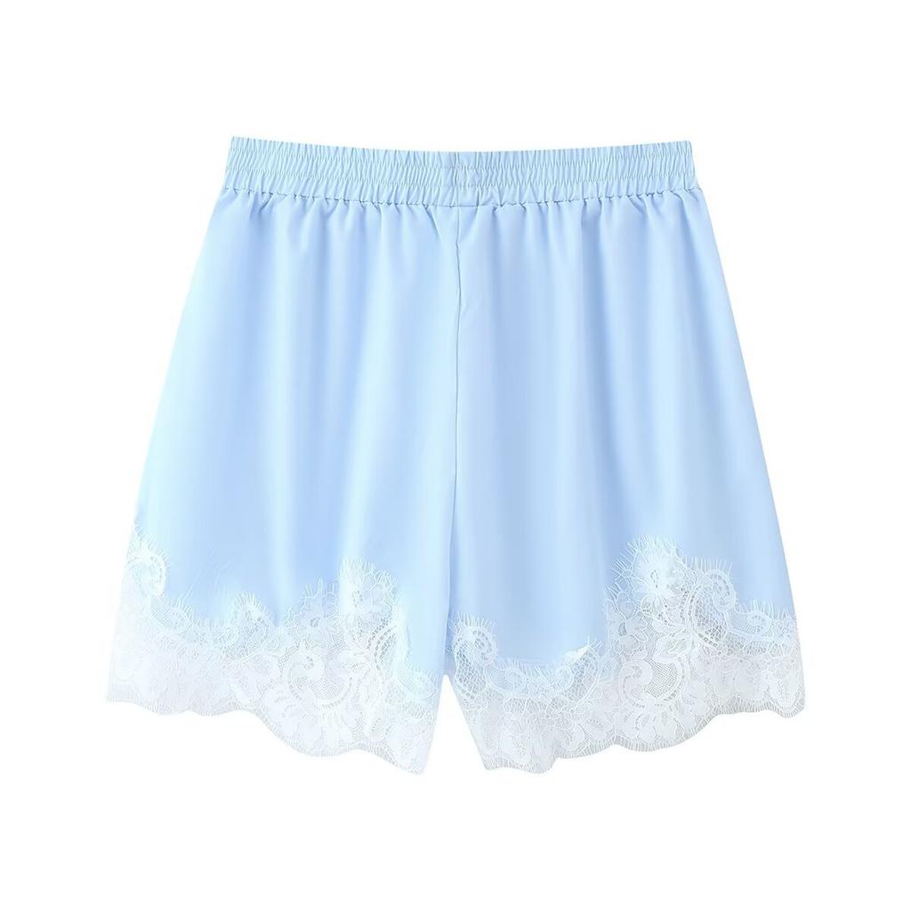 European and American style French women's clothing fashion versatile temperament casual lace shirt shorts set
