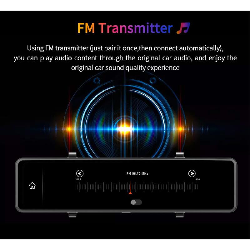 12-дюймовая IPS-камера переднего вида 4K с сенсорным экраном, видеорегистратор - Поддерживает беспроводной Carplay/Android Auto с G-сенсором и FM-передатчиком