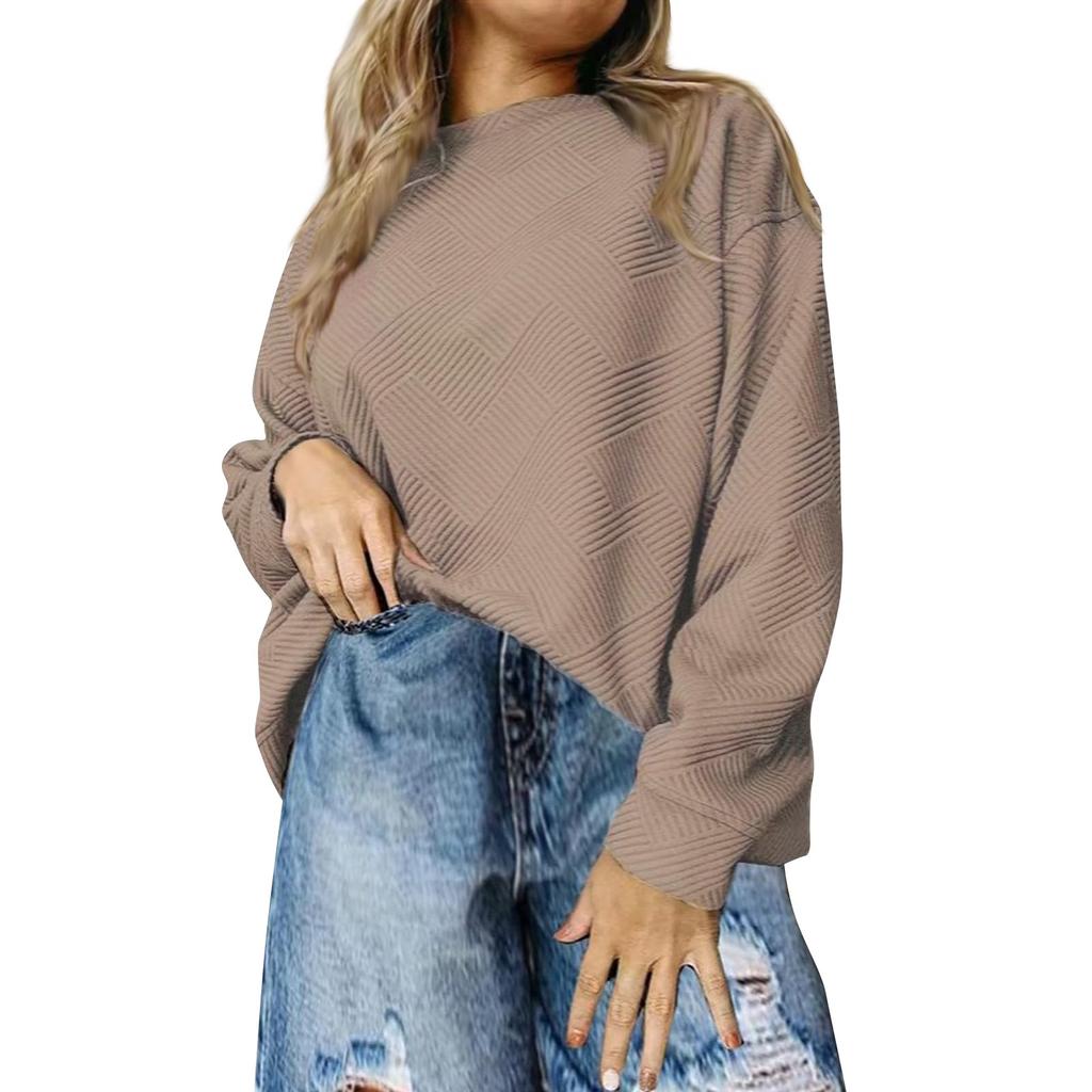 Женская повседневная толстовка с круглым вырезом и длинным рукавом, неровной фактурой, свободная талия, однотонный пуловер