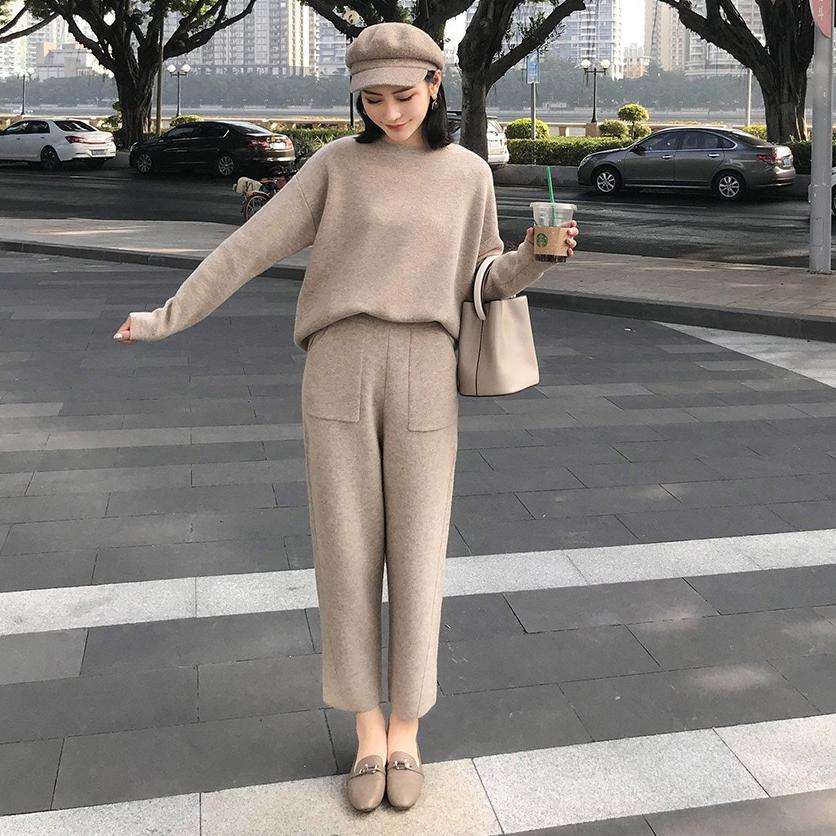 Женский вязаный свитер из двух предметов, зимний спортивный костюм, весенне-осенний модный ШИКАРНЫЙ кофта, верхняя одежда, брючный костюм, женский