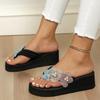 Новые шлепанцы-бабочки женские на толстой подошве, на танкетке, с жемчужным цветком, большого размера, пляжные, крутые шлепанцы