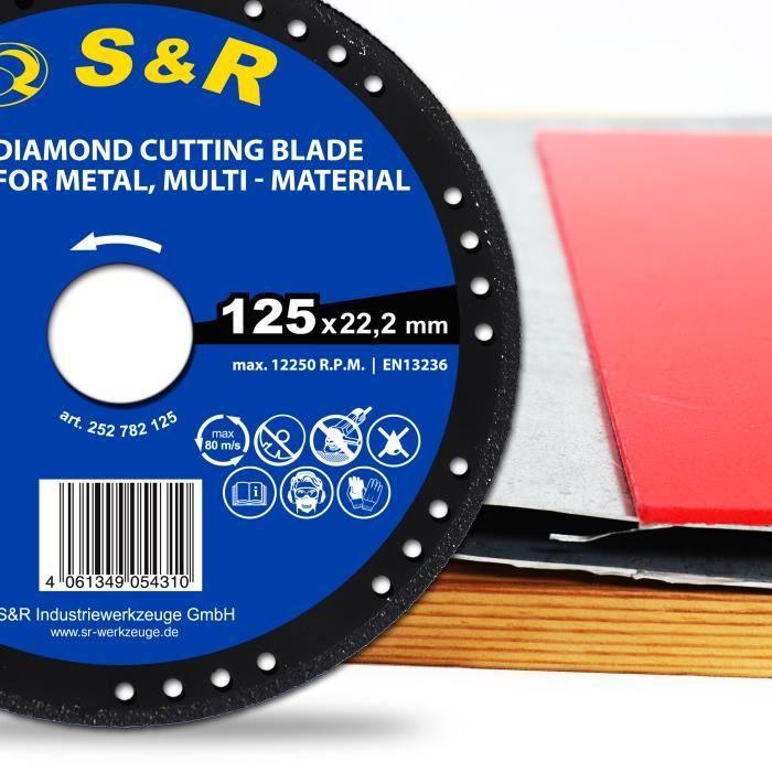 S&R Disque diamant 125 / Meule à tronçonner METAL, BOIS, PIERRE, PLASTIQUE, pour Meuleuses d'Angle