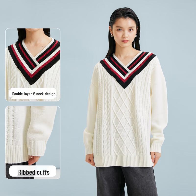 Vero Moda Women's Ribbed Color Block V-Neck Knit Sweater