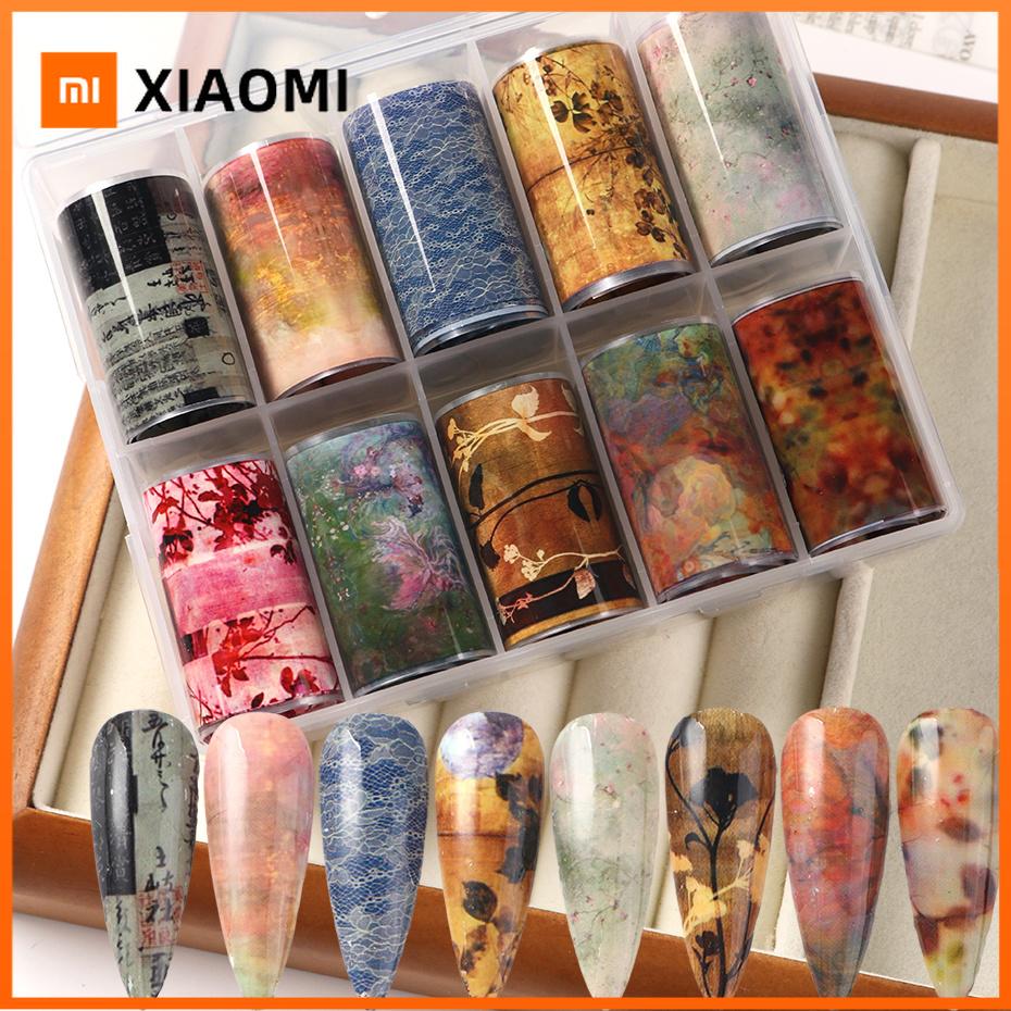 Xiaomi 10 Rolls/Box Marble Texture Ink Painting Nail Foil Transfer Sticker Ink Flowers Design Nail Art Foils Decorations Film Accessori