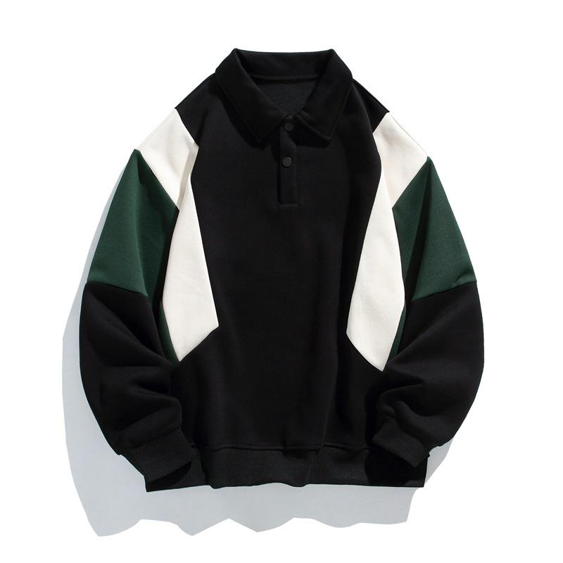 Весна и осень Новые мужские рубашки поло в корейском стиле с лацканами и длинными рукавами с цветными блоками Модные универсальные толстовки для пар