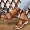 2024 2024 Summer Women Slippers Plus Size Women's Shoes Retro Roman Sandals Women Pu Casual Flower Wedge Sandals Platform Slippers
