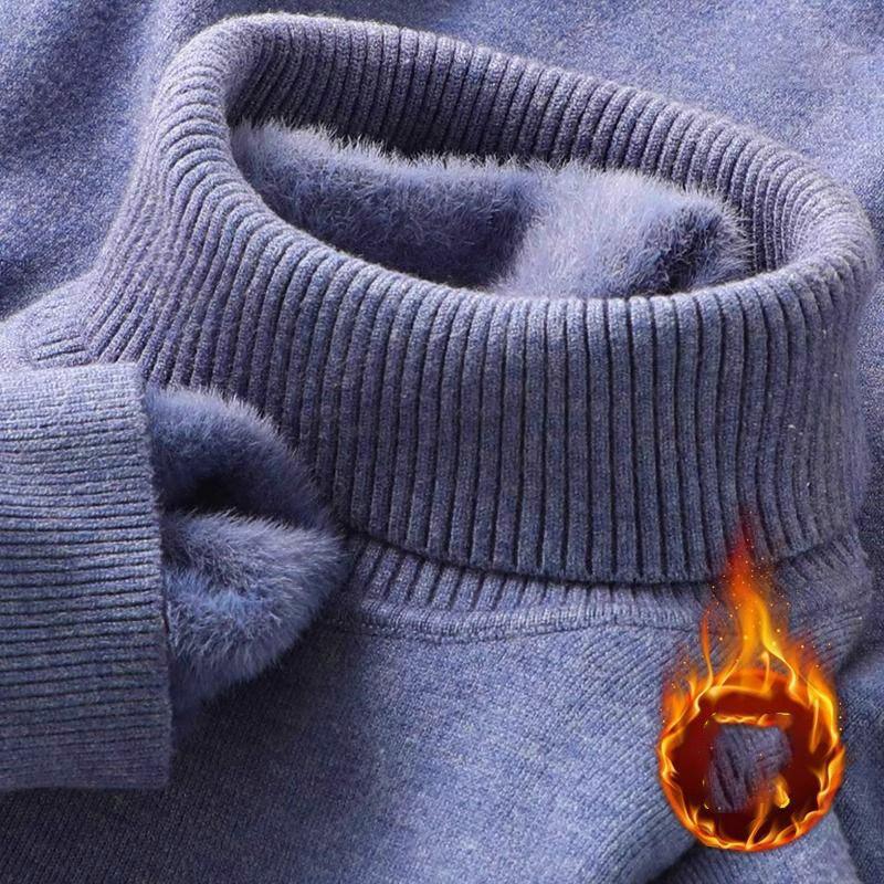 Осенне-зимний мужской свитер с высоким воротником, вязаный, бархатный, теплый, с длинным рукавом, пуловер, уличный, холодостойкий, повседневная блузка, базовый свитер