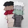 Casual Summer Woman Skinny Fit T-shirt Tight Short-Sleeve O-neck Tee Basic Solid Crop Tops T Shirt