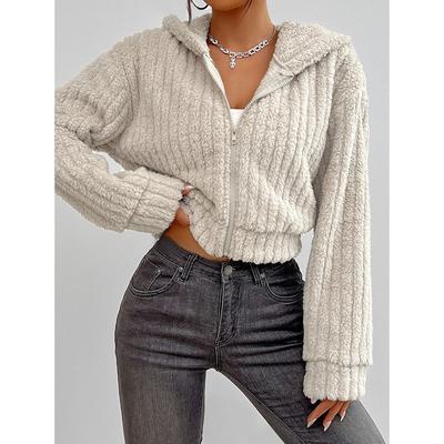 Женские зимние модные пальто с капюшоном на молнии короткие плюшевые топы повседневные куртки с длинным рукавом для женщин