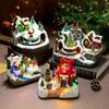 Christmas House Village Rotating Scene Ornament LED Lighting Santa Claus Snow Figurine Electric Music Box Xmas Decor Snowman