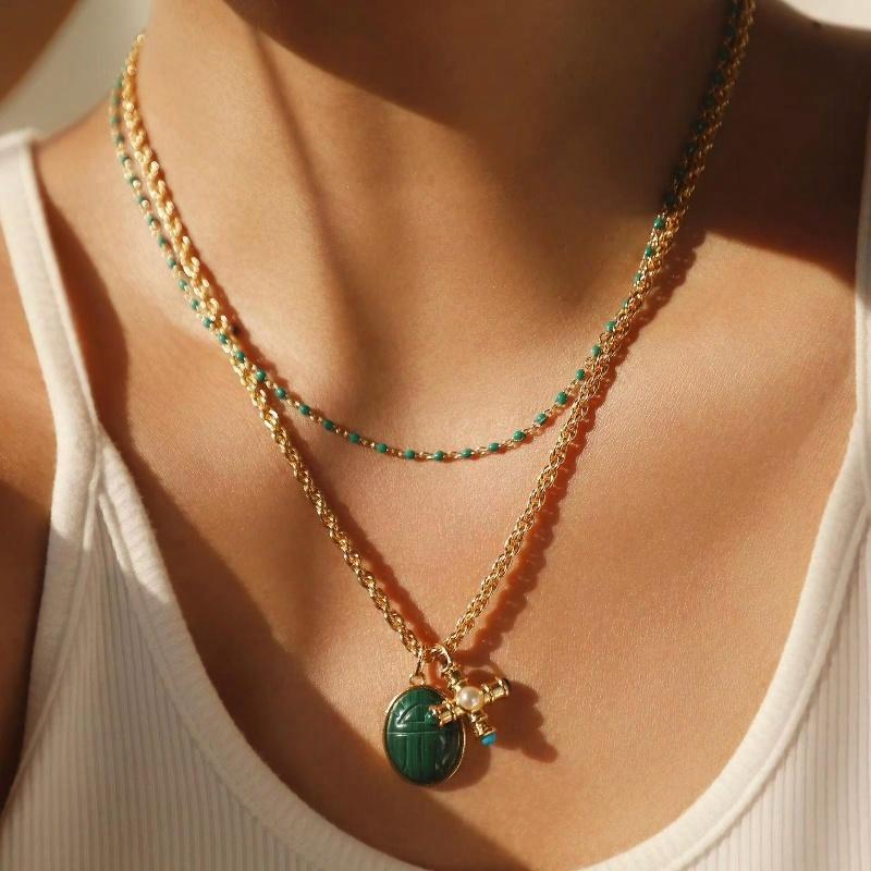 Agatha Aijiasha Amulet Series Baroque Malachite Alloy Necklace Universal 02880065-658-TU