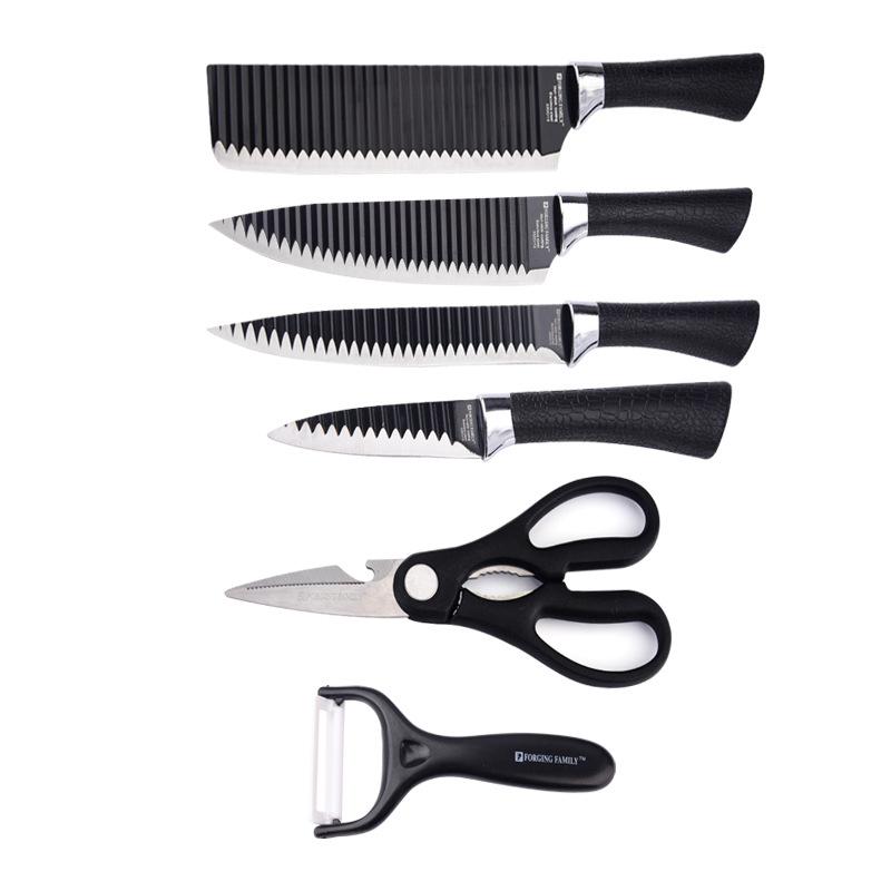 Knife Set Black Knife Six-piece Set Tie Pattern Non-stick Knife Stainless Steel Wave Pattern Knife
