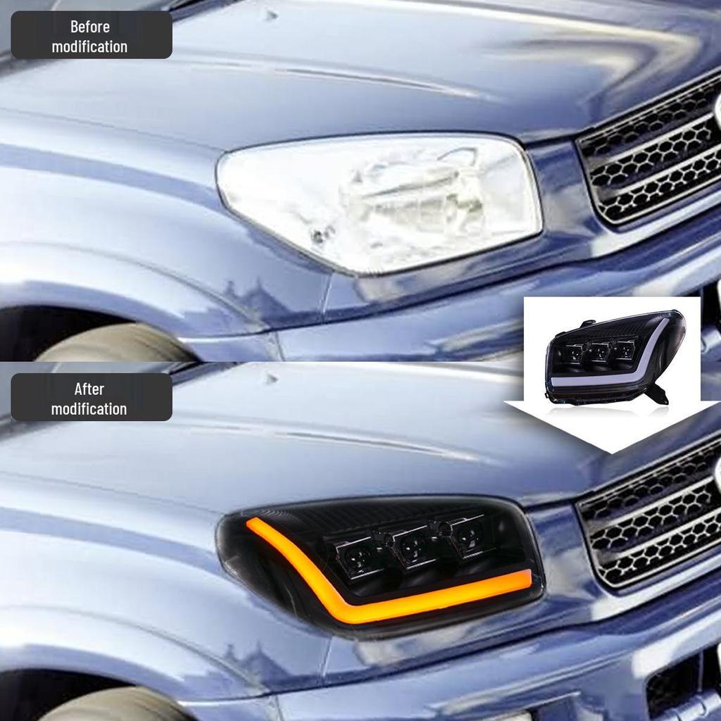 Светодиодная сборка фар с трехглазым проектором и динамическими поворотниками для Toyota RAV4 03-04