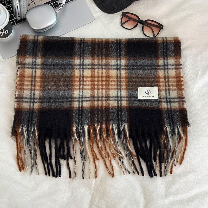 New Maillard autumn and winter plaid scarf thickened women's winter high-end feeling Korean version versatile warm shawl atmosphere