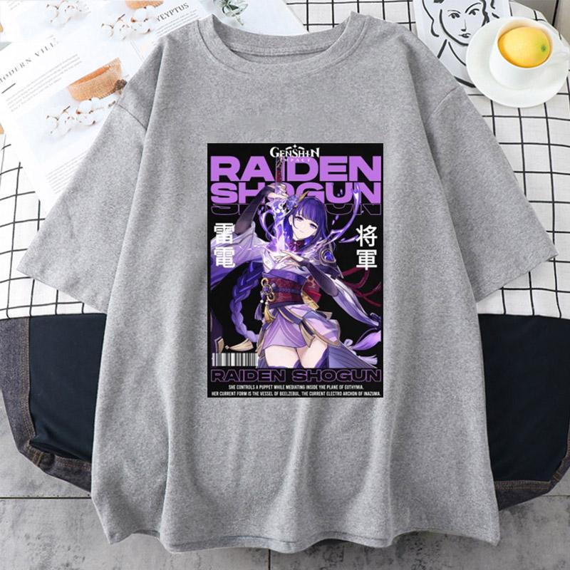 Genshin Impact-Raiden Shogun футболка аниме Unsiex спортивные топы с короткими рукавами повседневная свободная футболка с рисунком